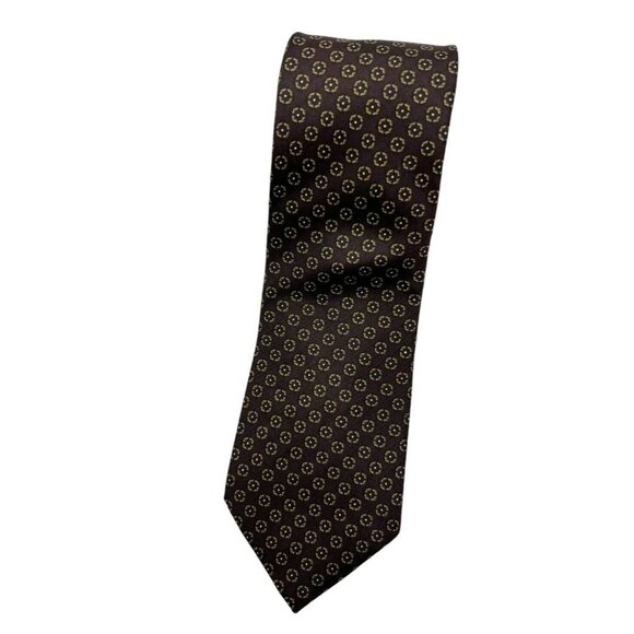 HOLLIDAY & BROWN Men's 100% Silk Necktie LUXURY Tie Brown Geometric W:4